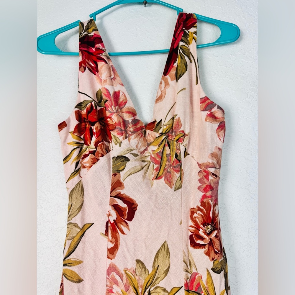 Paper Heart Linen Dress XS Floral Midi Tank Sleeveless Wedding Pink Red - Picture 3 of 9